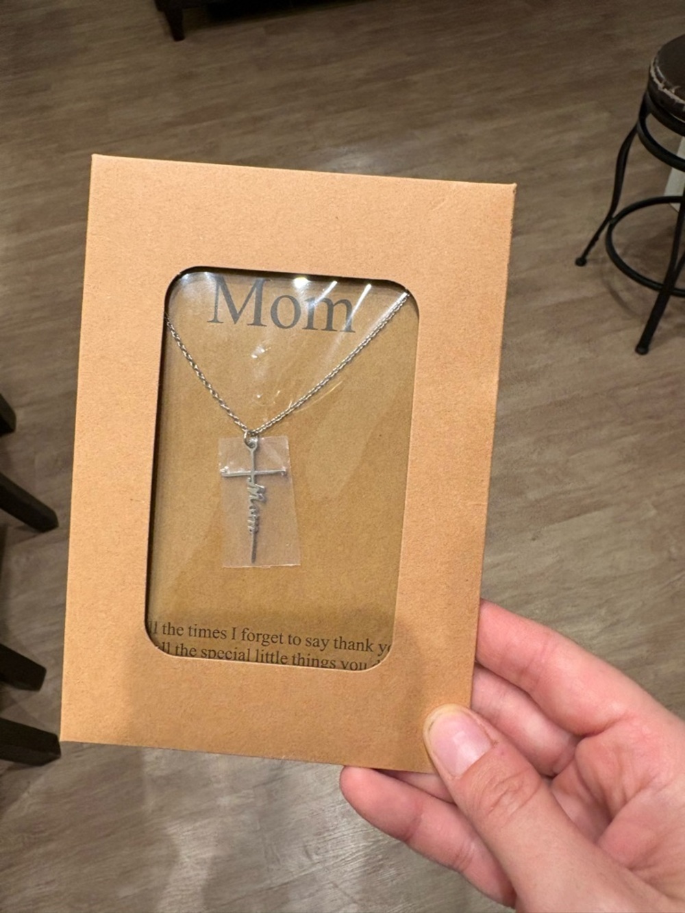 Mom Necklace Pendant on Silver Chain - Brown Card Backing